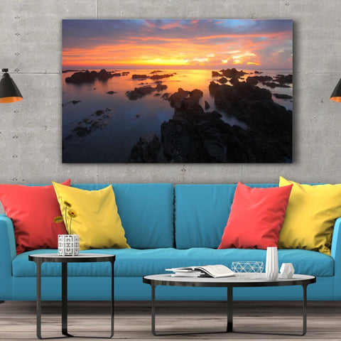 Tablou Canvas Rocks in Ocean on Sunset - clevny.ro