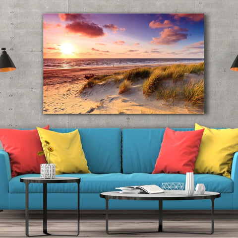 Tablou Canvas Seaside with Sand Dunes at Sunset - clevny.ro