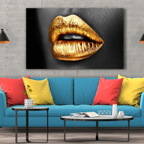 Tablou Canvas Sexy Golden Lips - clevny.ro