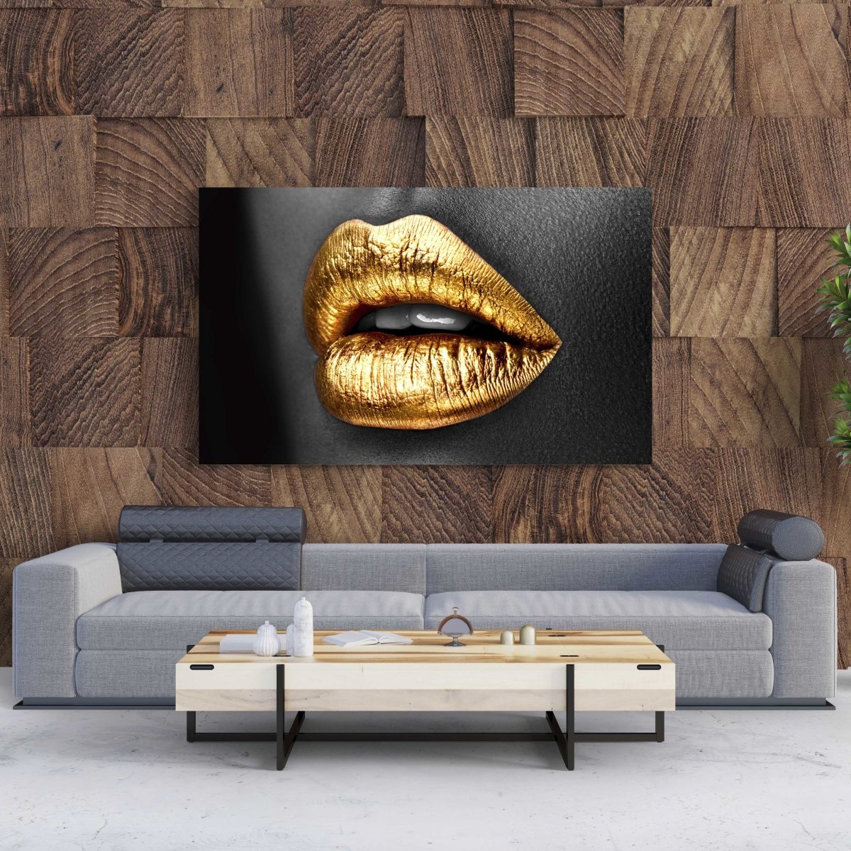 Tablou Canvas Sexy Golden Lips - clevny.ro