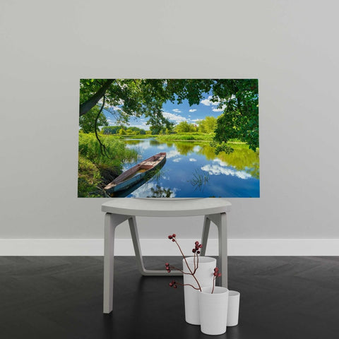 Tablou Canvas Sky Clouds, River, Boat, Green Trees - clevny.ro
