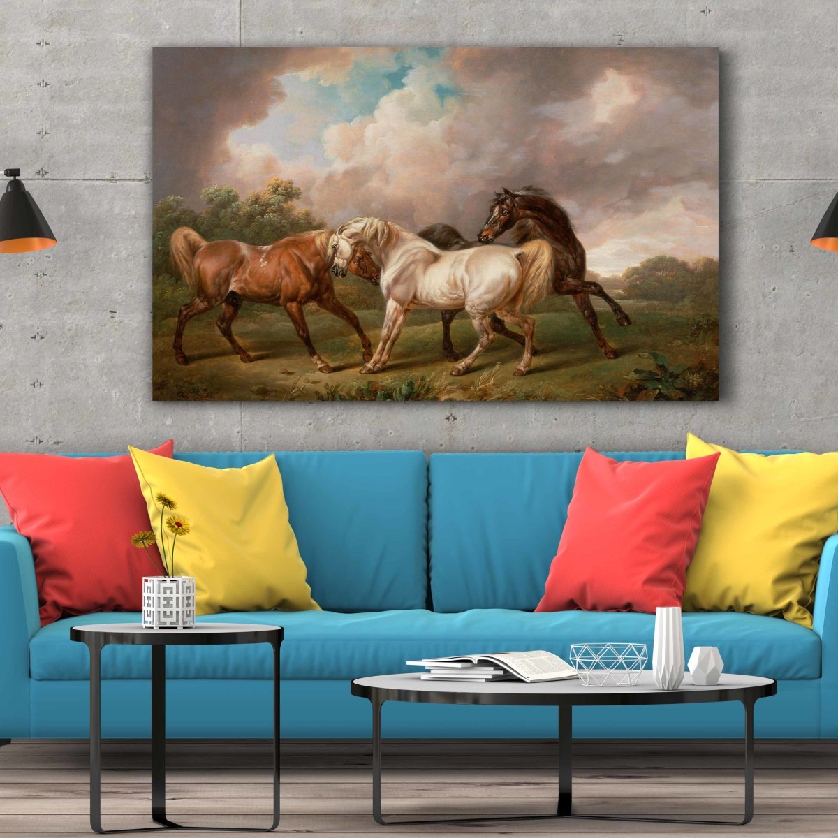 Tablou Canvas Three Horses in a Stormy Landscape by Charles Towne - clevny.ro