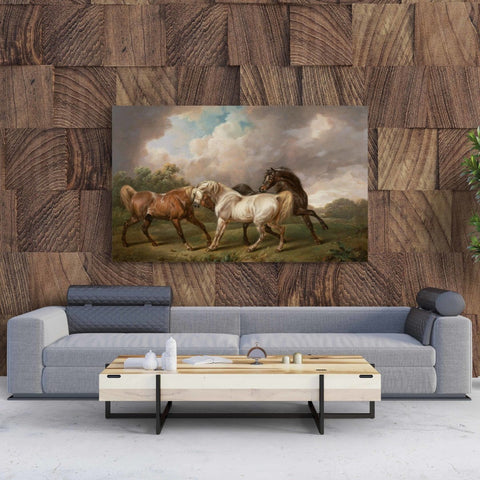 Tablou Canvas Three Horses in a Stormy Landscape by Charles Towne - clevny.ro