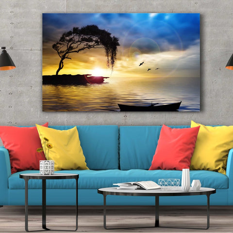 Tablou Canvas Tree, Boat and Sea Painting - clevny.ro