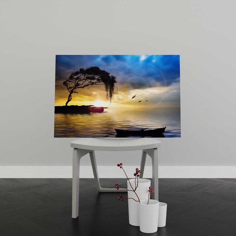 Tablou Canvas Tree, Boat and Sea Painting - clevny.ro