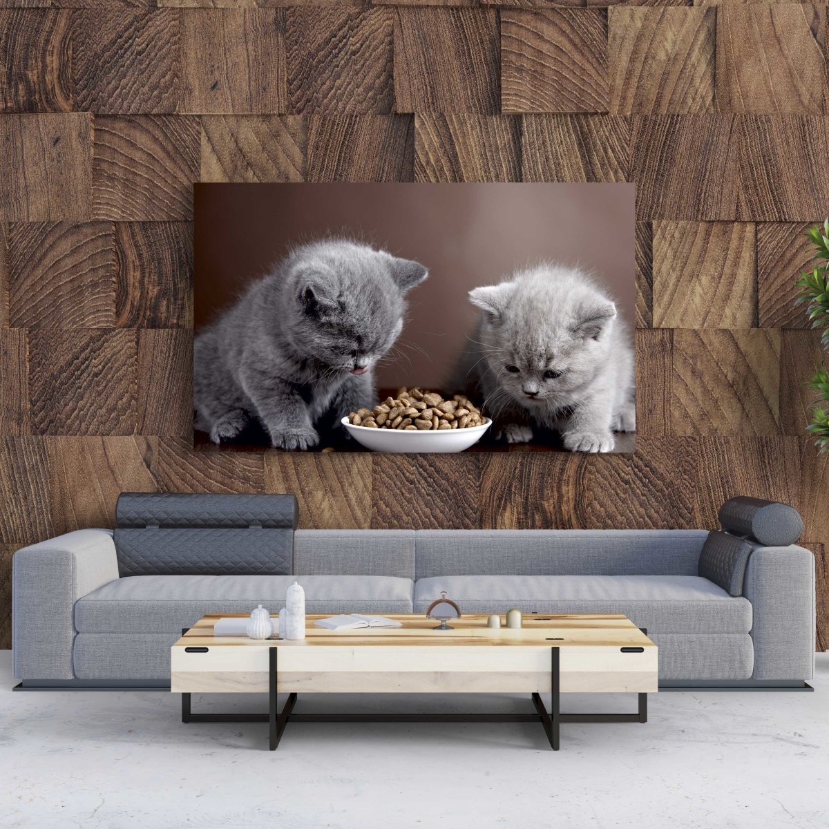 Tablou Canvas Two Cats Eating - clevny.ro