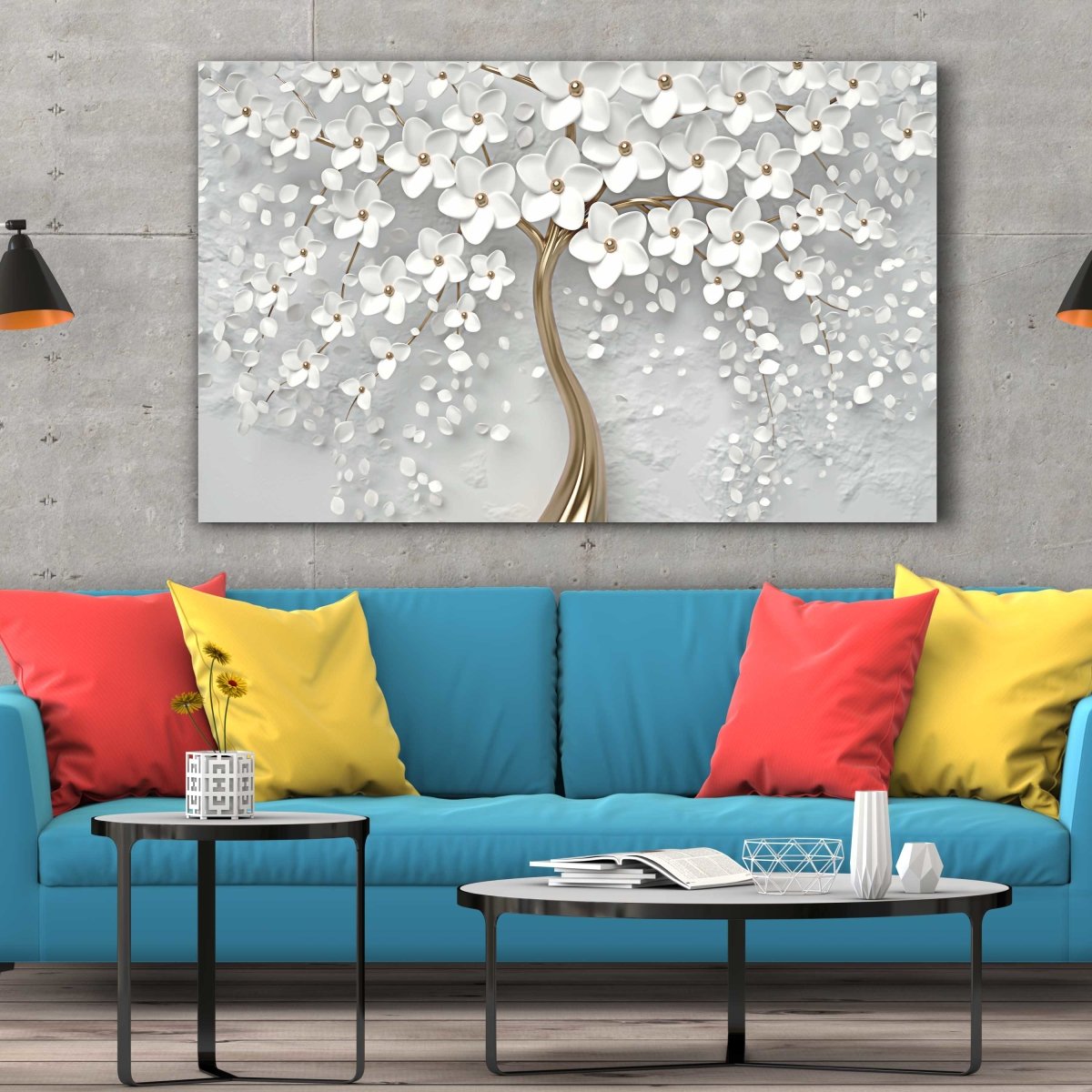 Tablou Canvas White Tree with Flowers - clevny.ro