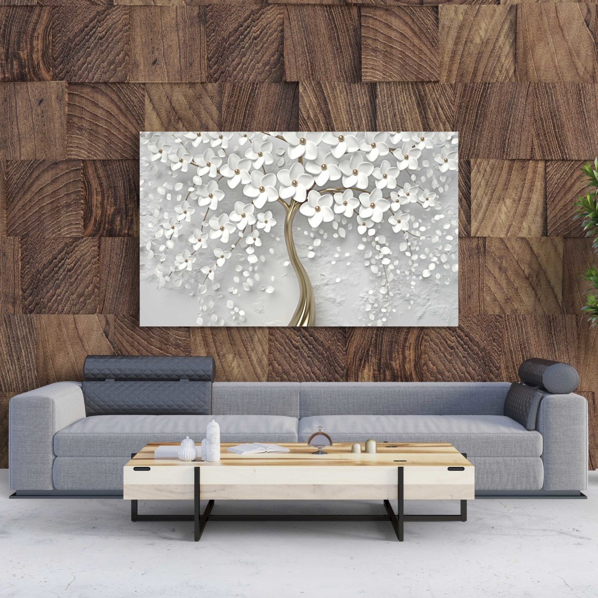 Tablou Canvas White Tree with Flowers - clevny.ro