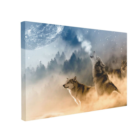 Tablou Canvas Wolves Howling at the Moon - clevny.ro