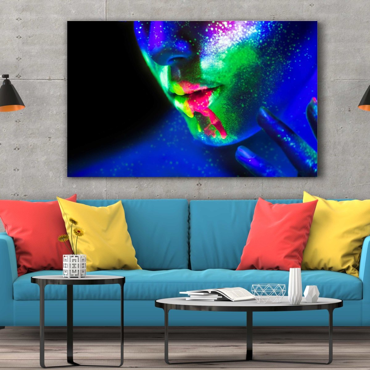 Tablou Canvas Woman in Neon Light - clevny.ro
