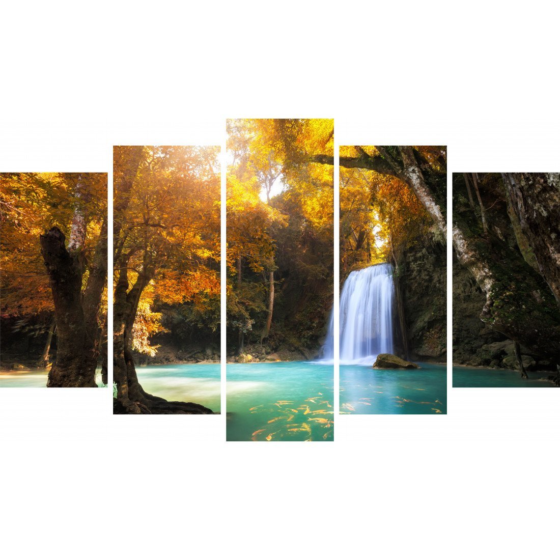 Tablou Forex 5 piese Deep Forest Waterfall - clevny.ro