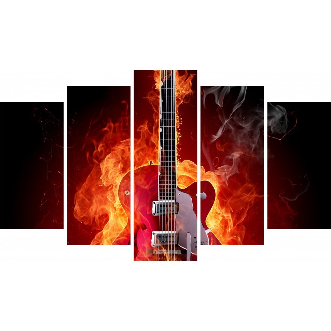 Tablou Forex 5 piese Guitar on Fire - clevny.ro
