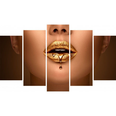 Tablou Forex 5 piese Liquid Metal Dripping From Gold Lips - clevny.ro