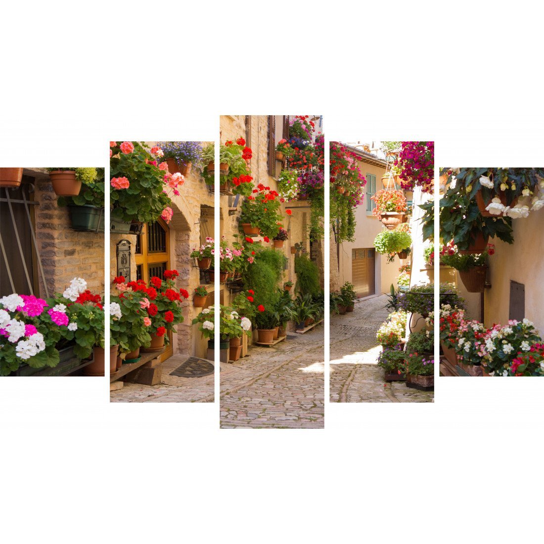 Tablou Forex 5 piese Medieval Alley with Flowers in Spello - clevny.ro