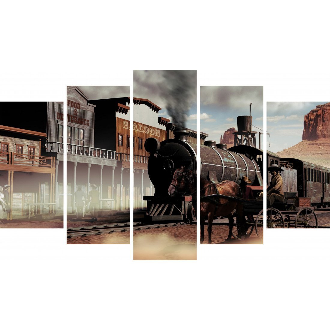 Tablou Forex 5 piese Old Western Town - clevny.ro