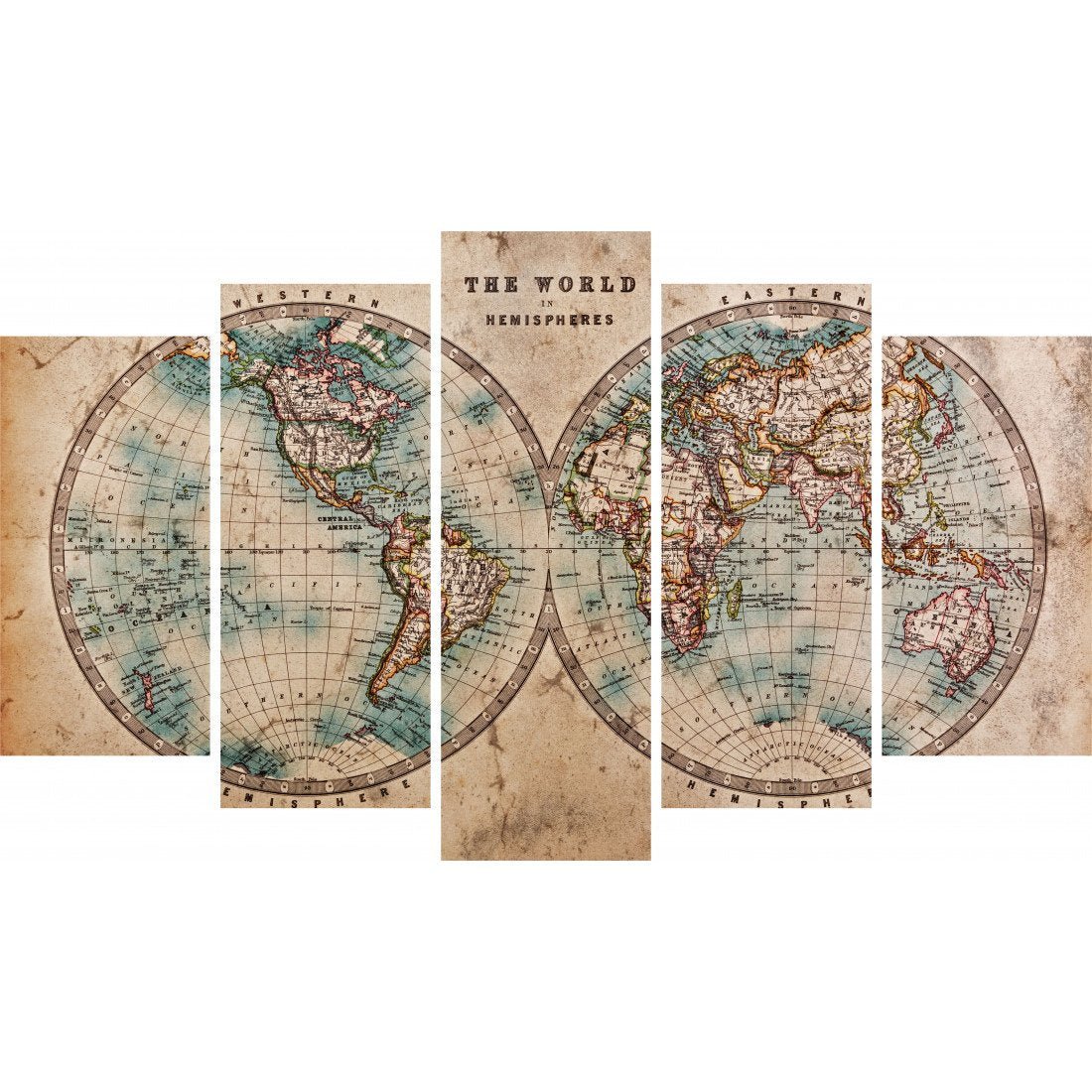 Tablou Forex 5 piese The World in Hemispheres - clevny.ro