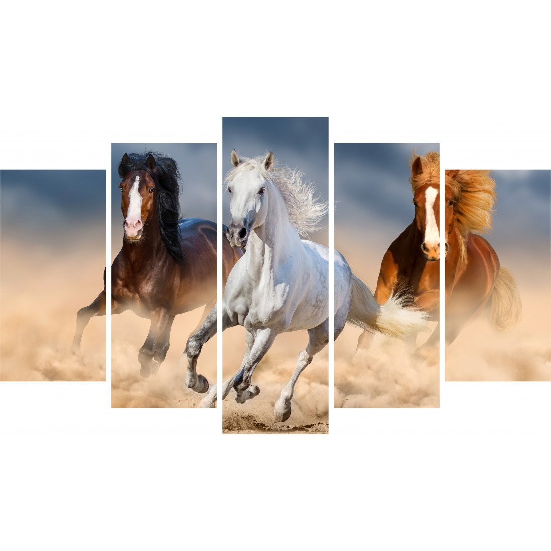 Tablou Forex 5 piese Three Horse in Desert - clevny.ro