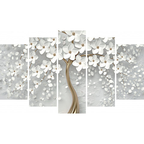 Tablou Forex 5 piese White Tree With Flowers - clevny.ro