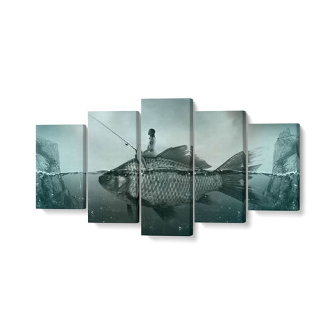 Tablou MultiCanvas 5 piese Artistic Fish with Woman Fishing - clevny.ro
