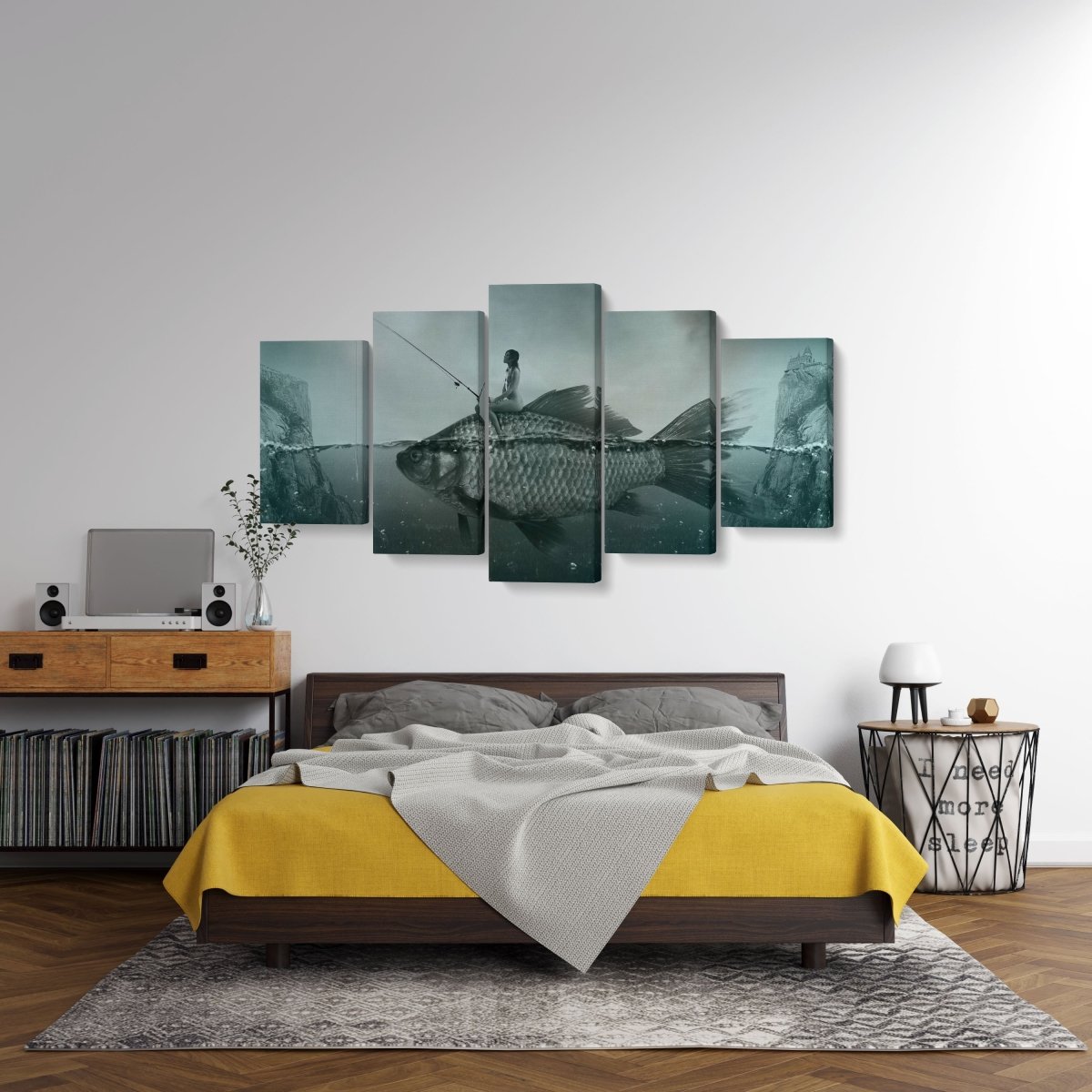 Tablou MultiCanvas 5 piese Artistic Fish with Woman Fishing - clevny.ro