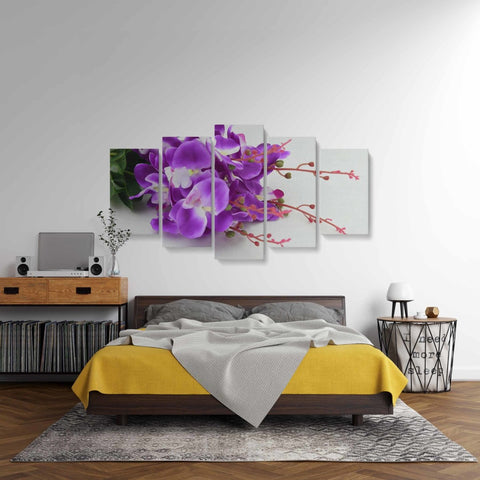 Tablou MultiCanvas 5 piese Bouquet with Purple Orchids - clevny.ro