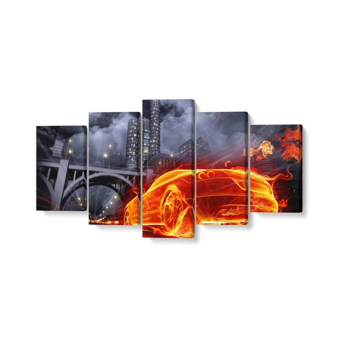 Tablou MultiCanvas 5 piese Car on Fire - clevny.ro