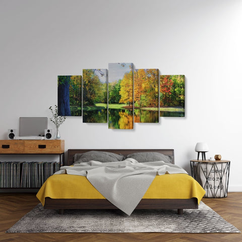 Tablou MultiCanvas 5 piese Colorful Trees Reflections - clevny.ro