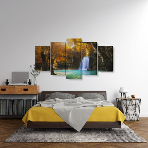 Tablou MultiCanvas 5 piese Deep Forest Waterfall - clevny.ro