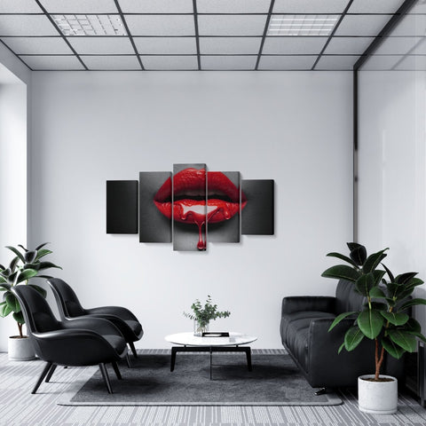 Tablou MultiCanvas 5 piese Glossy Red Lips - clevny.ro