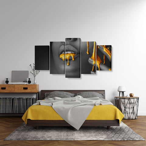 Tablou MultiCanvas 5 piese Gray Liquid Gold - clevny.ro