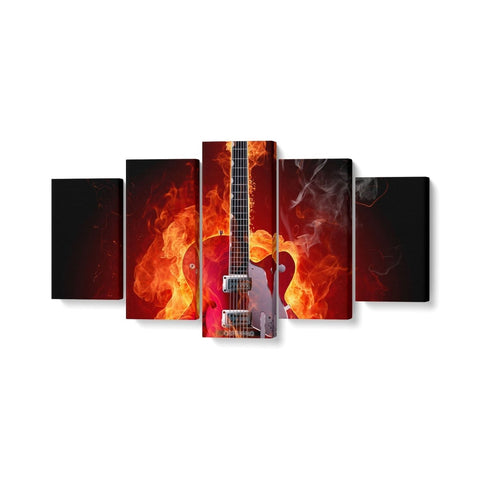Tablou MultiCanvas 5 piese Guitar on Fire - clevny.ro
