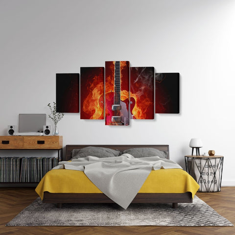 Tablou MultiCanvas 5 piese Guitar on Fire - clevny.ro