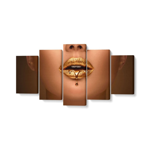 Tablou MultiCanvas 5 piese Liquid Metal Dripping From Gold Lips - clevny.ro