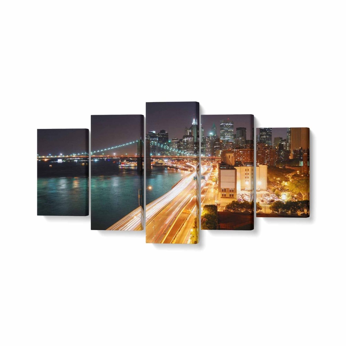 Tablou MultiCanvas 5 piese Night Light City - clevny.ro