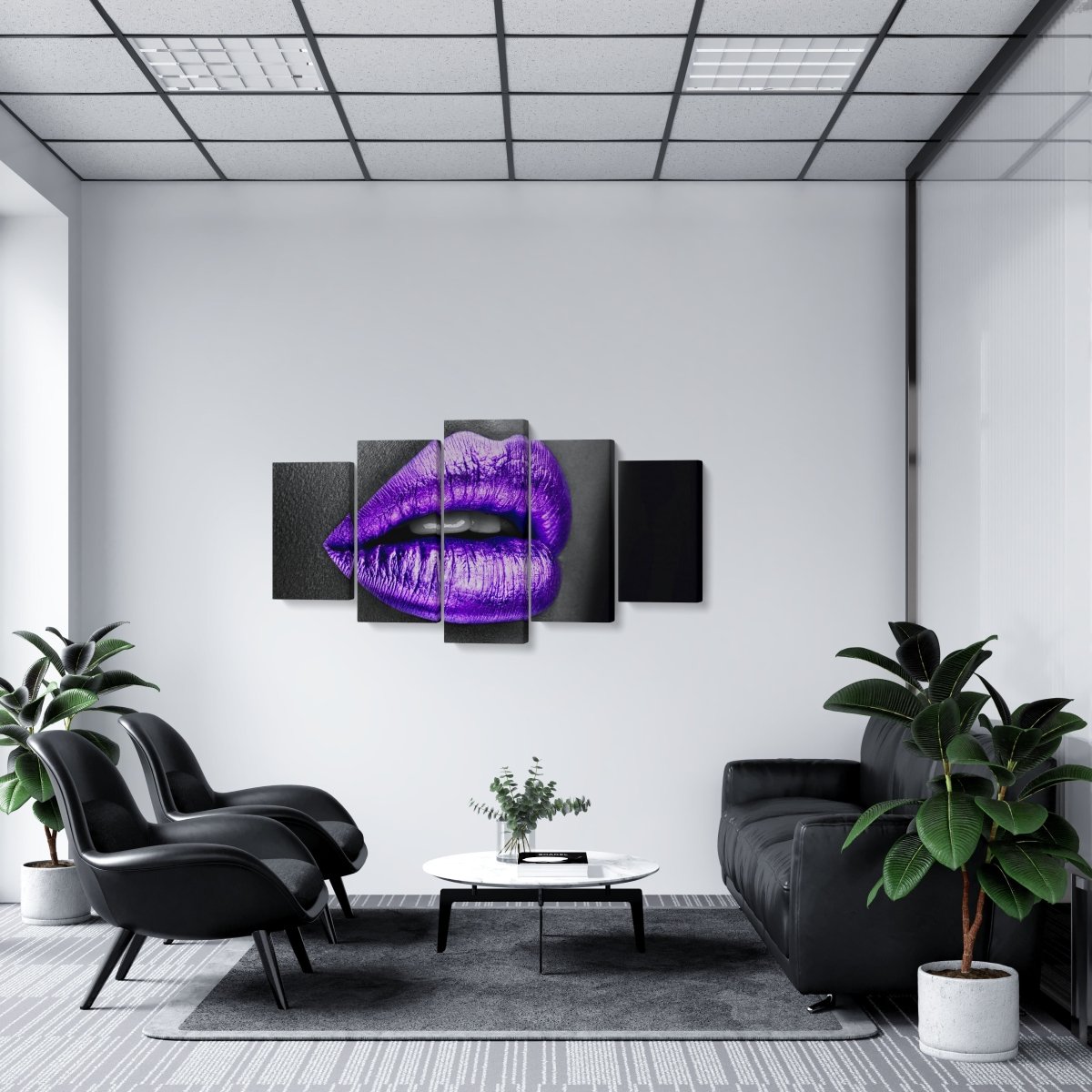 Tablou MultiCanvas 5 piese Purple Lips - clevny.ro