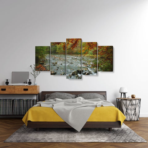 Tablou MultiCanvas 5 piese River in Autumn - clevny.ro