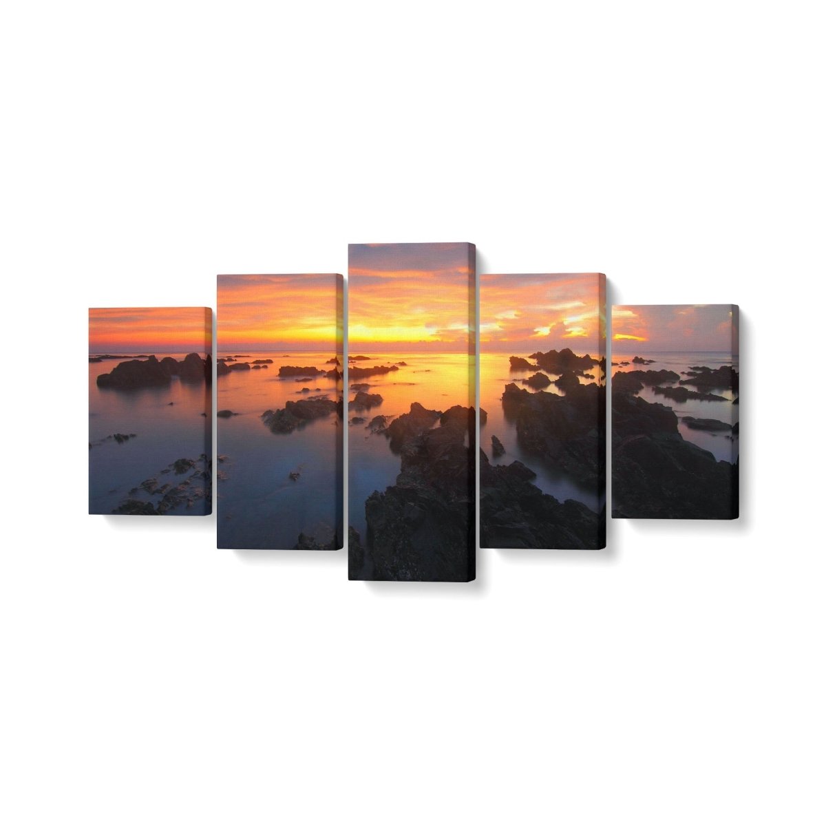 Tablou MultiCanvas 5 piese Rocks in Ocean on Sunset - clevny.ro