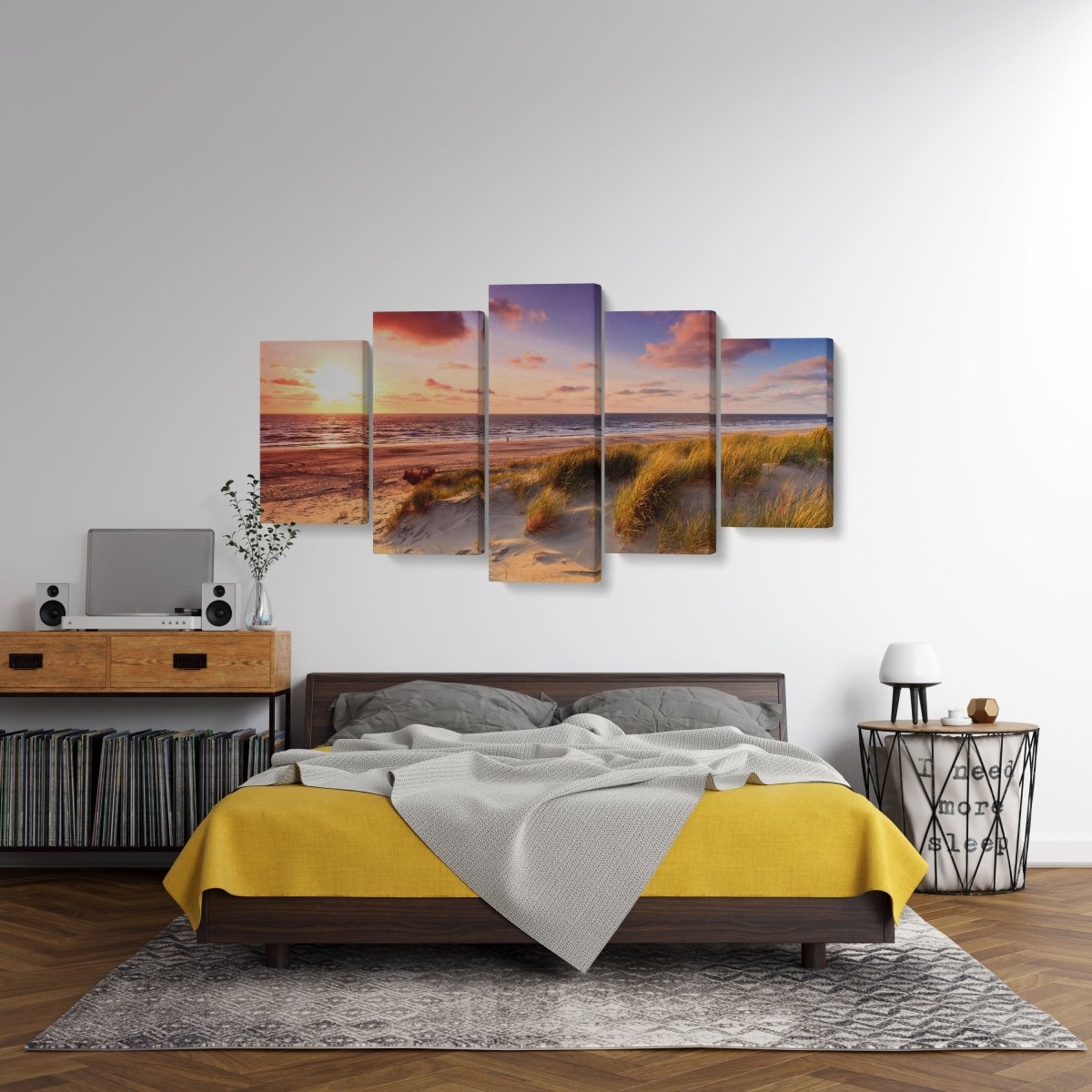 Tablou MultiCanvas 5 piese Seaside with Sand Dunes at Sunset - clevny.ro