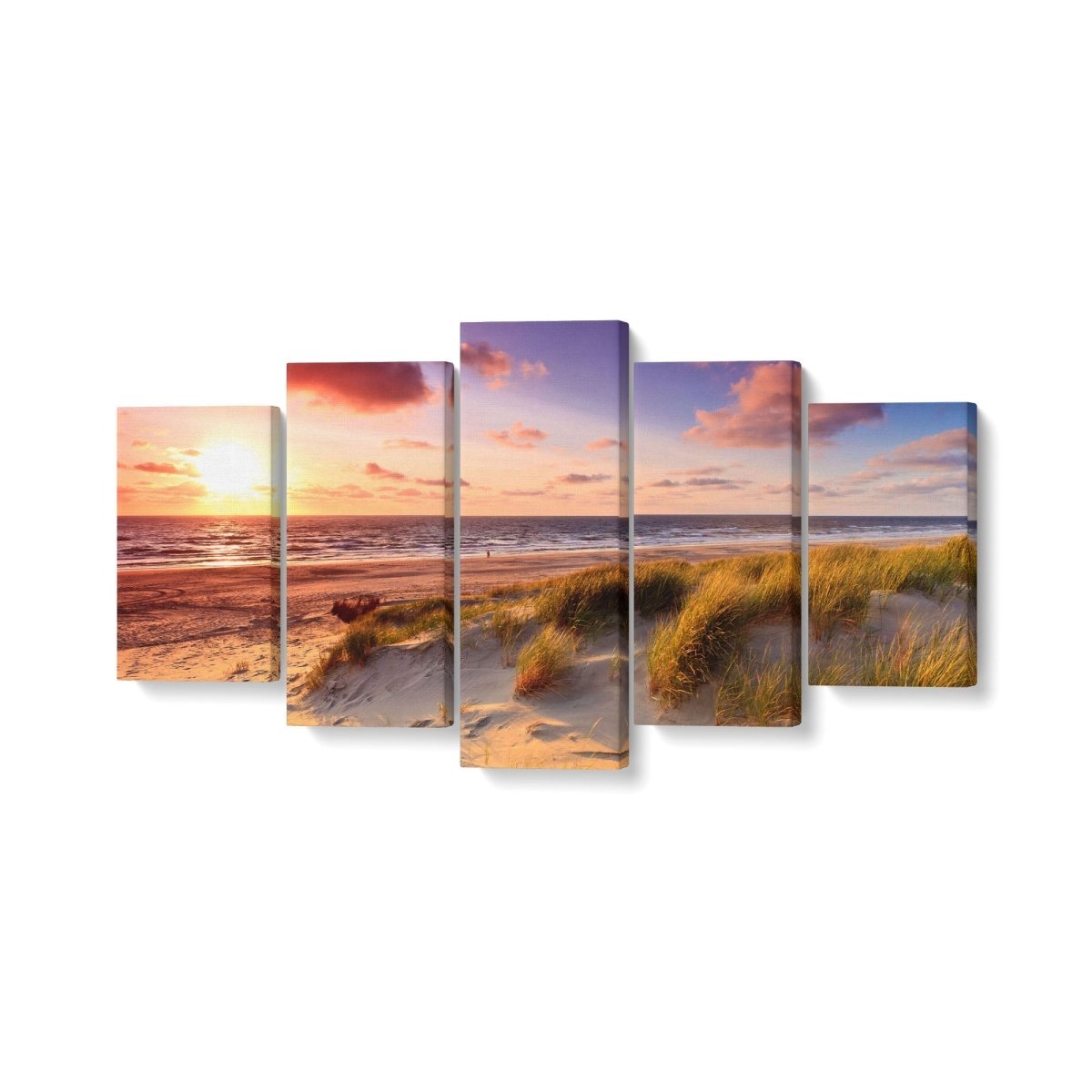 Tablou MultiCanvas 5 piese Seaside with Sand Dunes at Sunset - clevny.ro