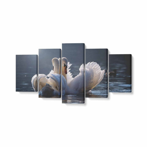 Tablou MultiCanvas 5 piese Swans in Love - clevny.ro
