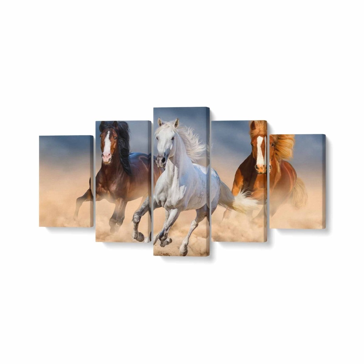 Tablou MultiCanvas 5 piese Three Horse in Desert - clevny.ro
