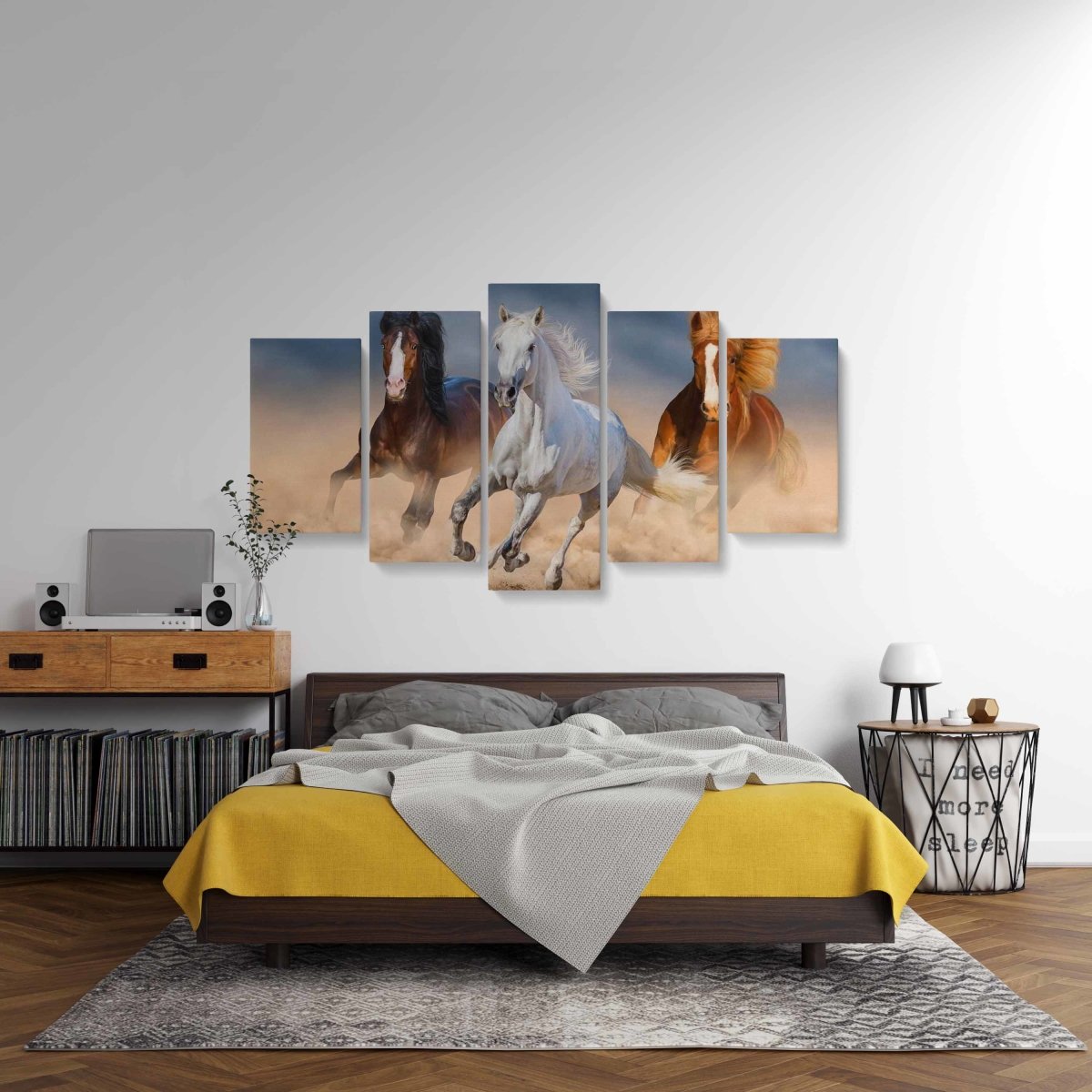 Tablou MultiCanvas 5 piese Three Horse in Desert - clevny.ro