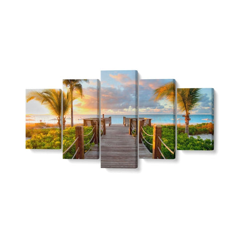 Tablou MultiCanvas 5 piese Wooden Bridge Over the Sea - clevny.ro